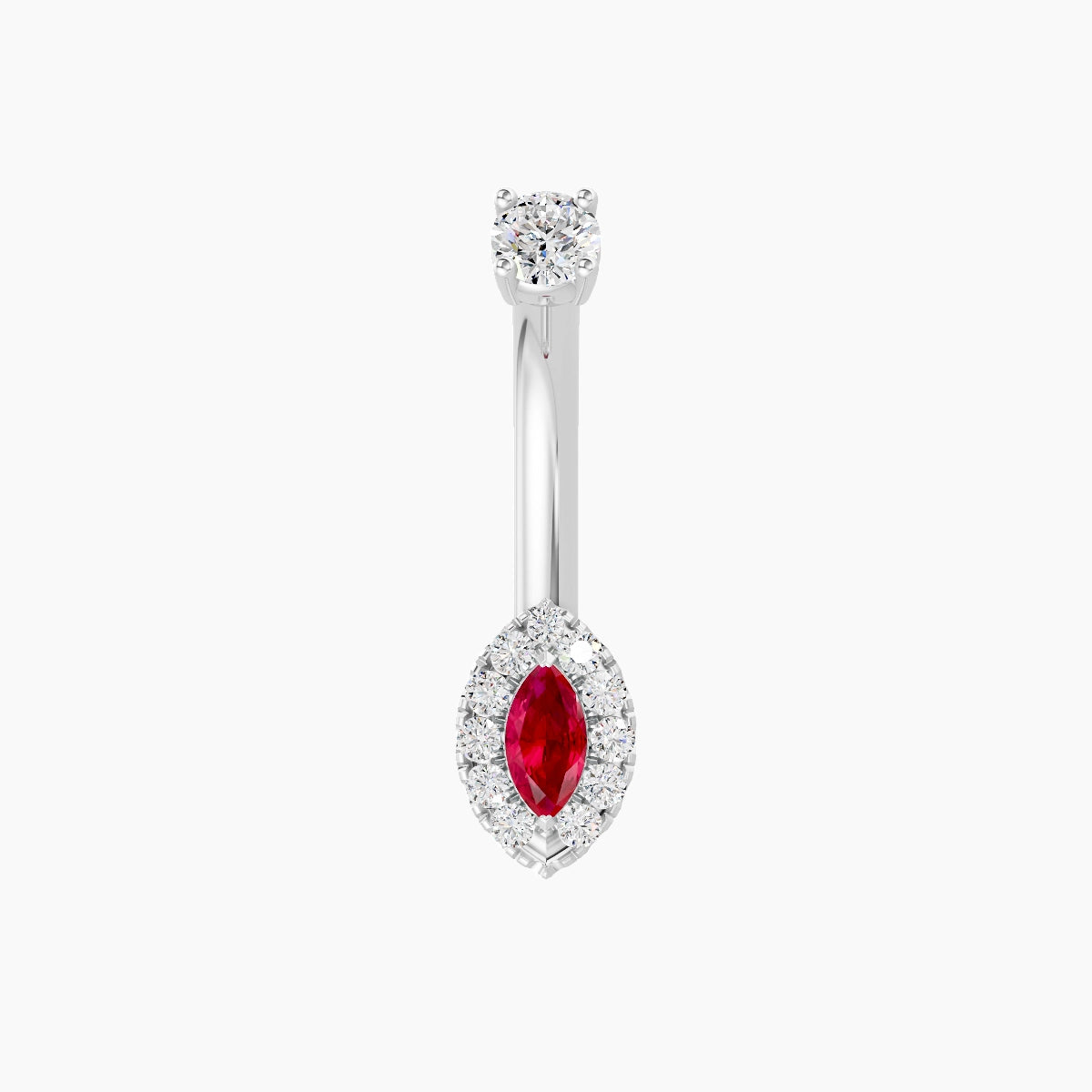 Eirene | 18k White Gold 7 mm 8 mm Halo Marquise Ruby & Diamond Belly Piercing