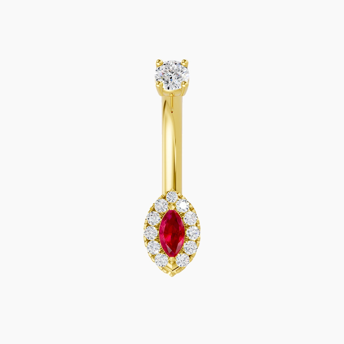 Eirene | 18k Yellow Gold 7 mm 8 mm Halo Marquise Ruby & Diamond Belly Piercing