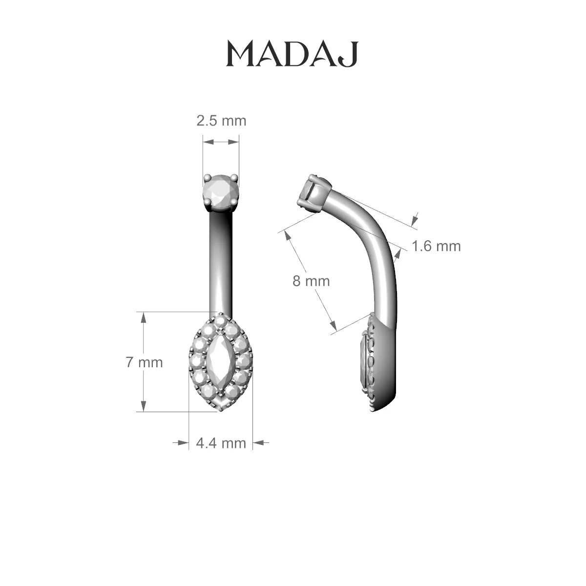 Eirene | 18k White Gold 7 mm 8 mm Halo Marquise Ruby & Diamond Belly Piercing