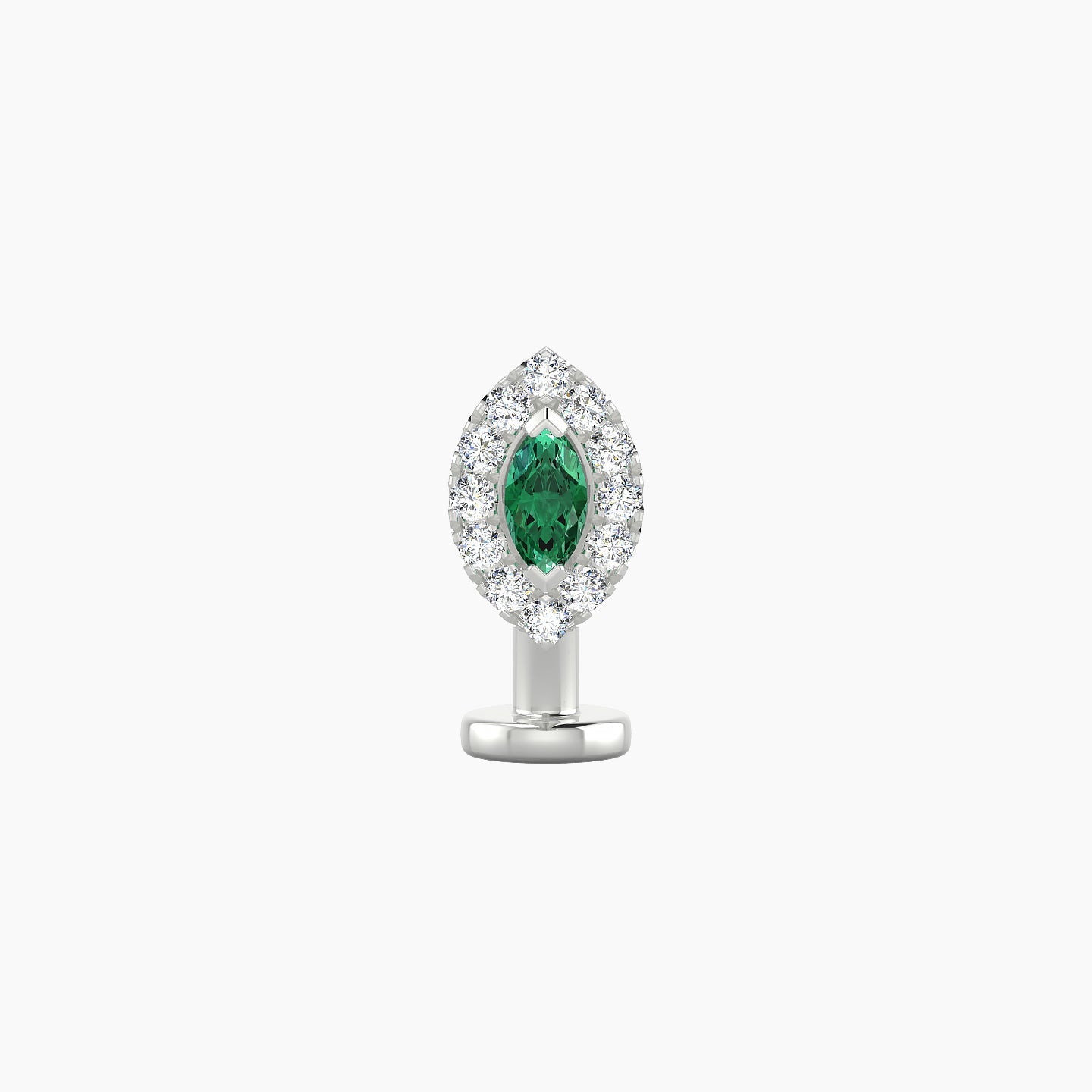 Eirene | 18k White Gold 8 mm 7.5 mm Halo Marquise Emerald & Diamond Floating Navel Piercing