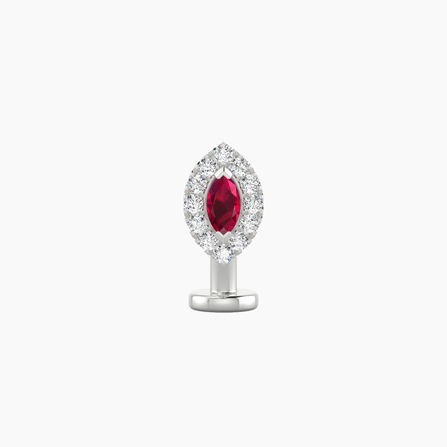 Eirene | 18k White Gold 8 mm 7.5 mm Halo Marquise Ruby & Diamond Floating Navel Piercing