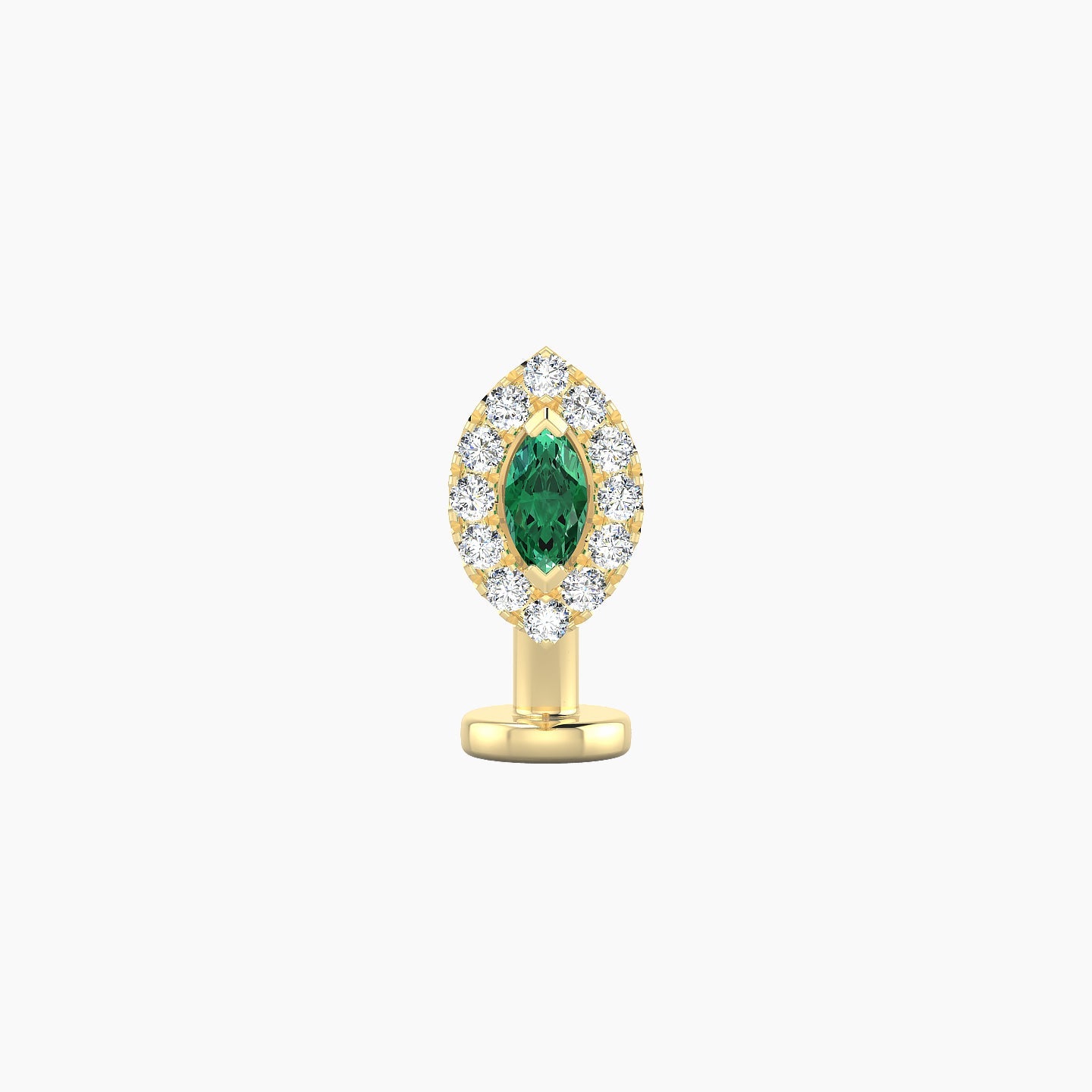 Eirene | 18k Yellow Gold 8 mm 7.5 mm Halo Marquise Emerald & Diamond Floating Navel Piercing