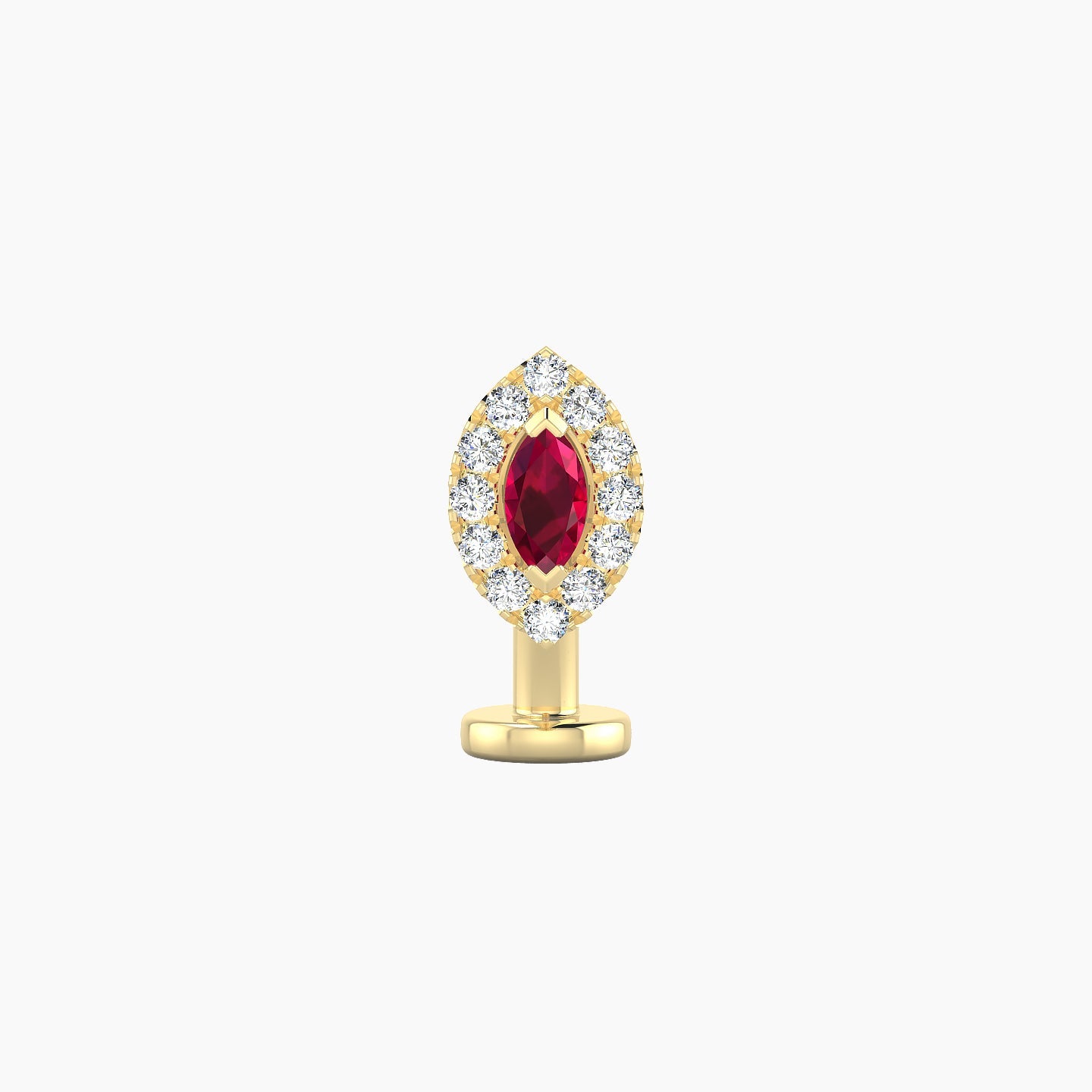 Eirene | 18k Yellow Gold 8 mm 7.5 mm Halo Marquise Ruby & Diamond Floating Navel Piercing