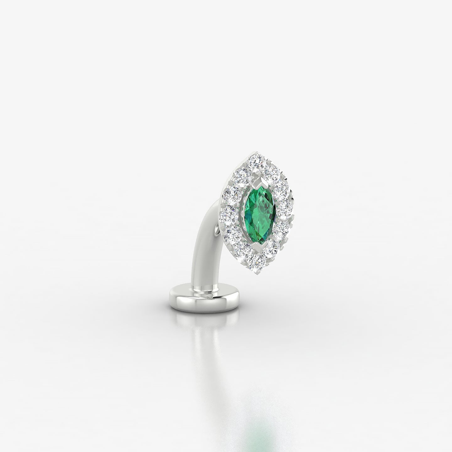 Eirene | 18k White Gold 8 mm 7.5 mm Halo Marquise Emerald & Diamond Floating Navel Piercing