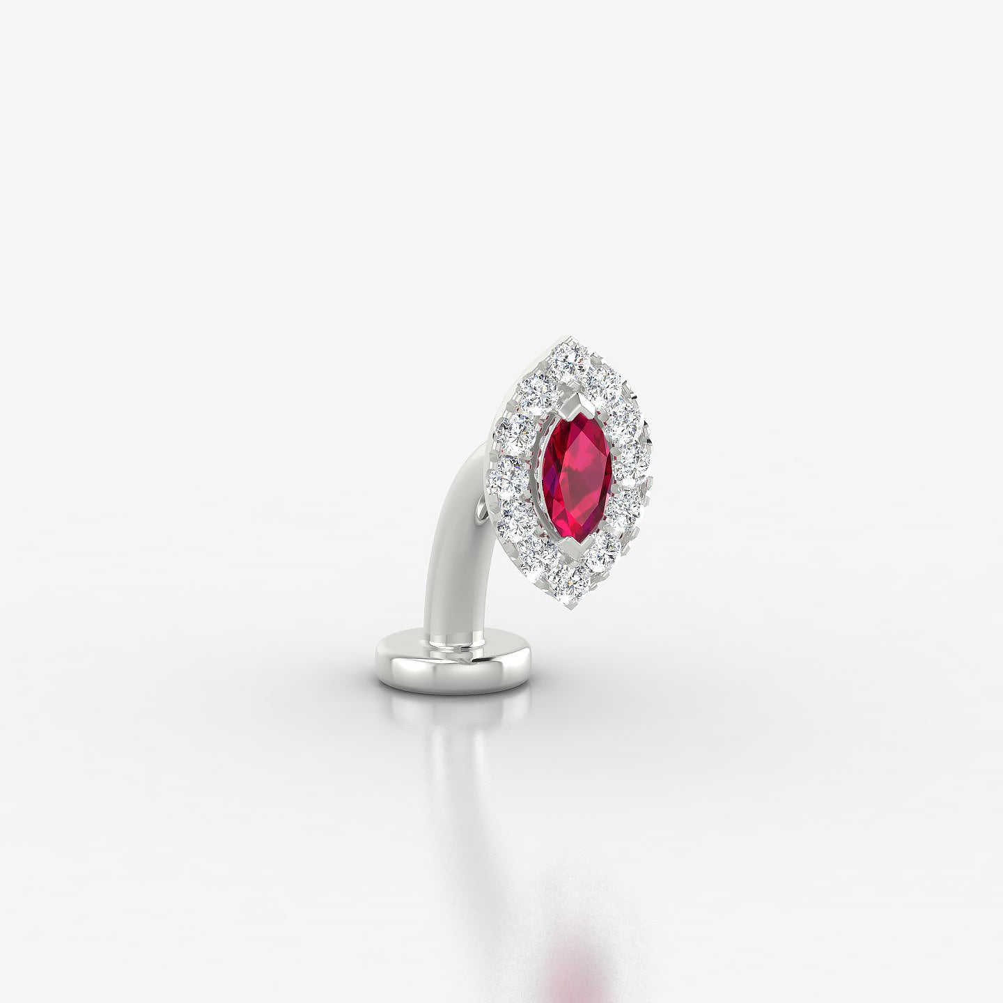 Eirene | 18k White Gold 8 mm 7.5 mm Halo Marquise Ruby & Diamond Floating Navel Piercing