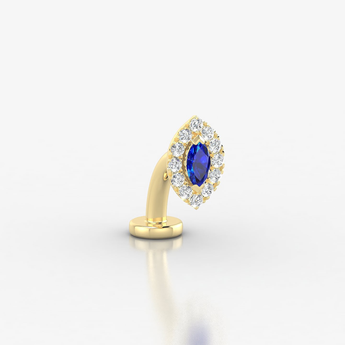 Eirene | 18k Yellow Gold 8 mm 7.5 mm Halo Marquise Sapphire & Diamond Floating Navel Piercing