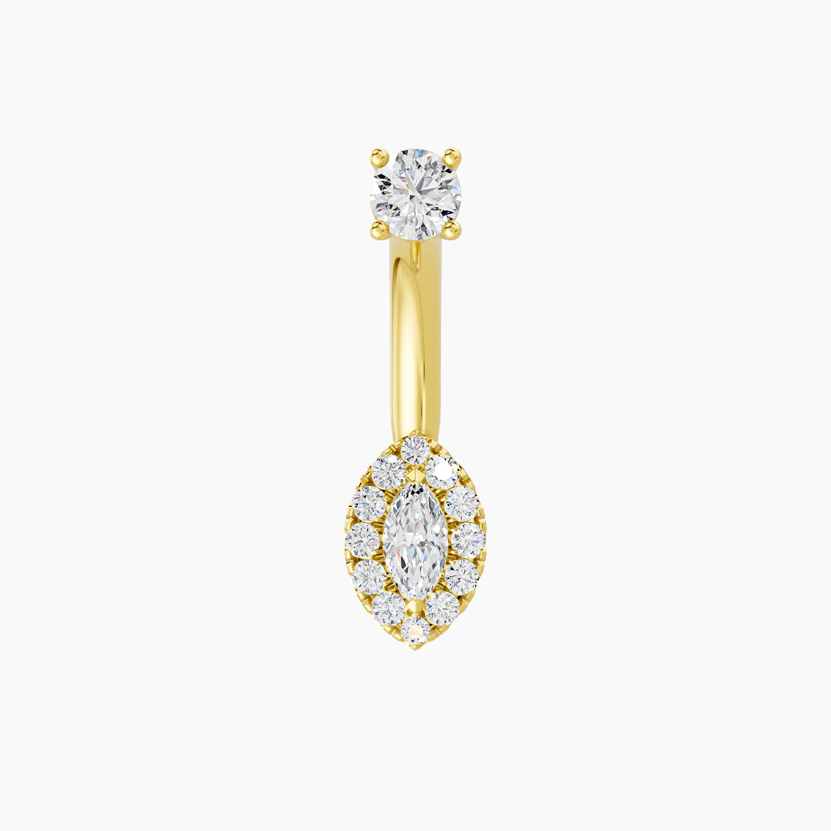 Eirene | 18k Yellow Gold 7.5 mm 8 mm Halo Marquise Diamond Navel Piercing