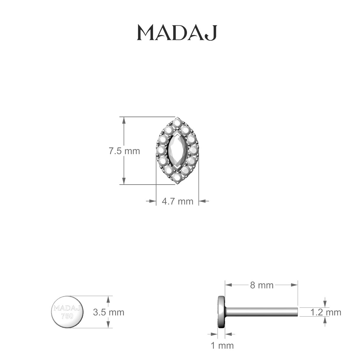 Eirene | 18k White Gold 7.5 mm 8 mm Halo Marquise Diamond Piercing