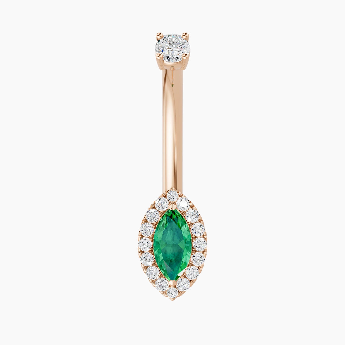 Eirene | 18k Rose Gold 9 mm 10 mm Halo Marquise Emerald & Diamond Belly Piercing