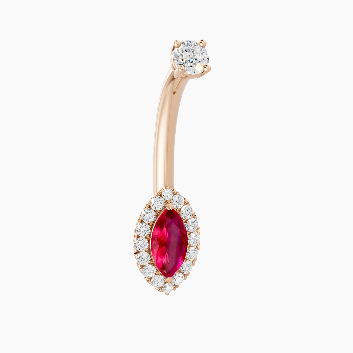 Eirene | 18k Rose Gold 9 mm 10 mm Halo Marquise Ruby & Diamond Belly Piercing