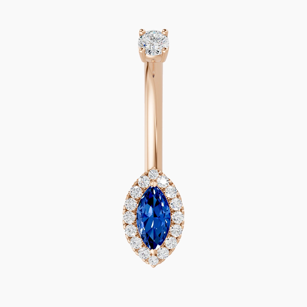 Eirene | 18k Rose Gold 9 mm 10 mm Halo Marquise Sapphire & Diamond Belly Piercing