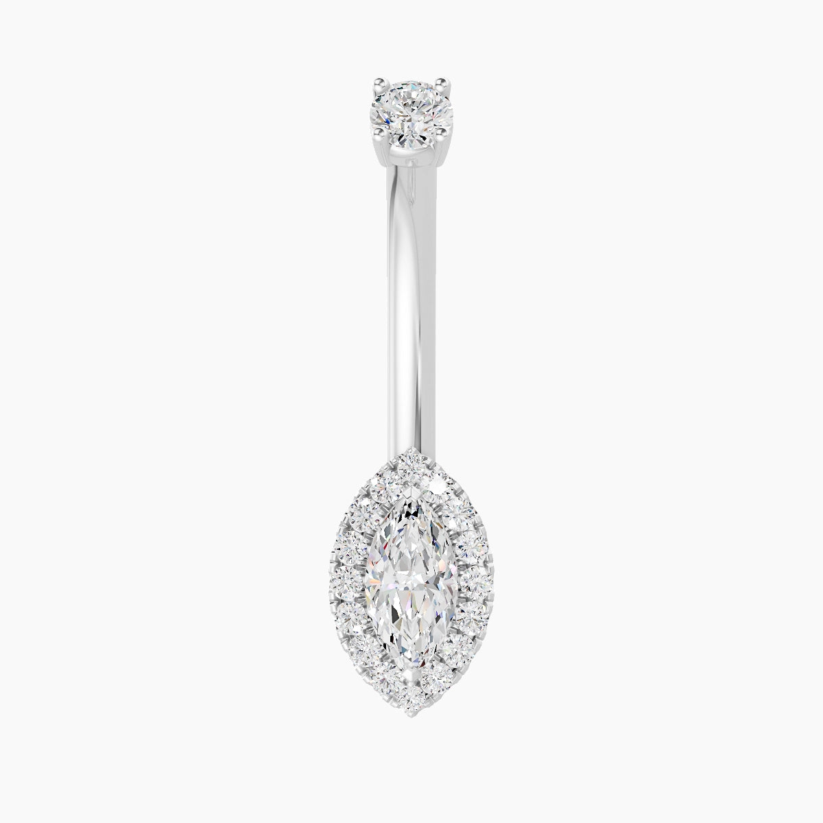 Eirene | 18k White Gold 9 mm 10 mm Halo Marquise Diamond Belly Piercing