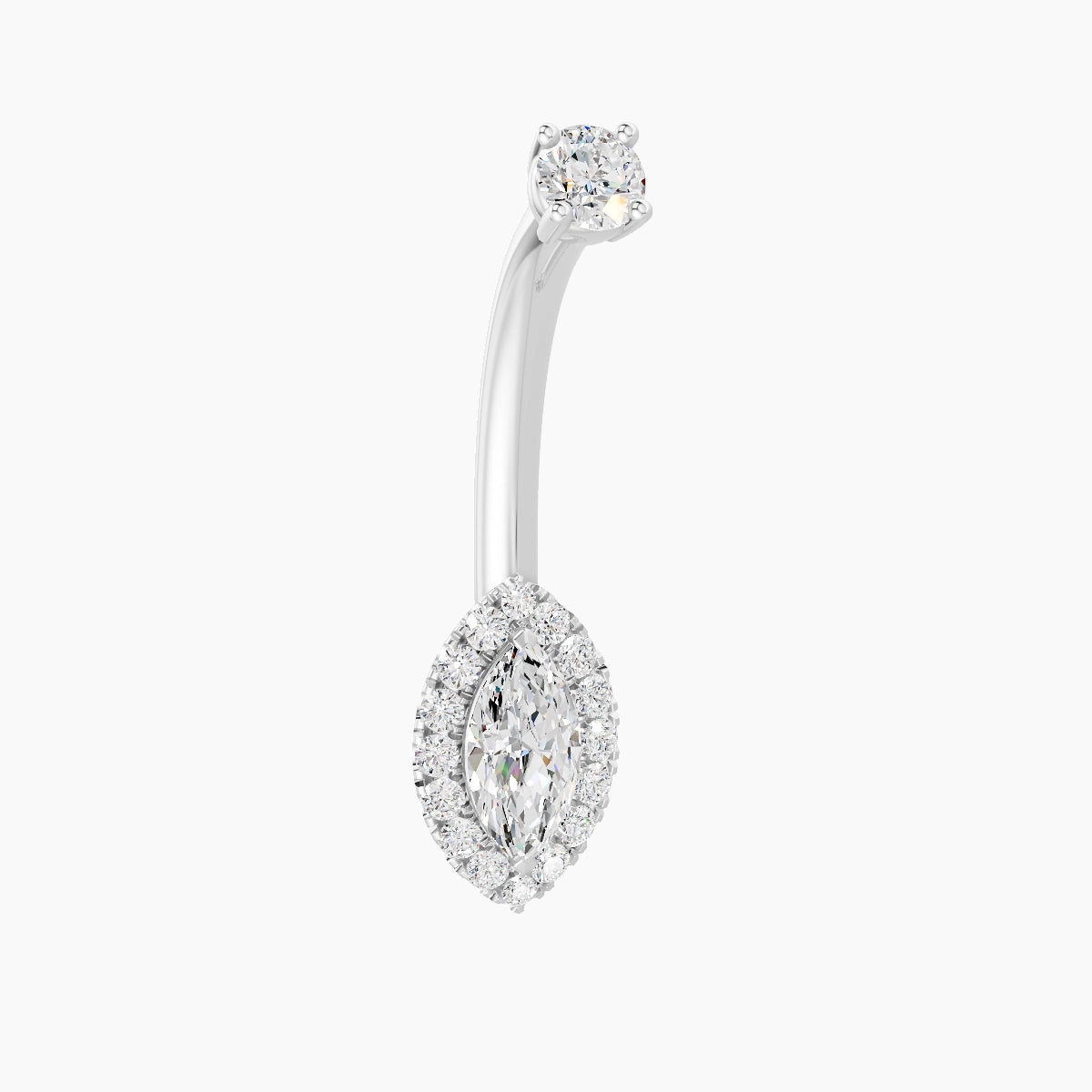 Eirene | 18k White Gold 9 mm 10 mm Halo Marquise Diamond Belly Piercing