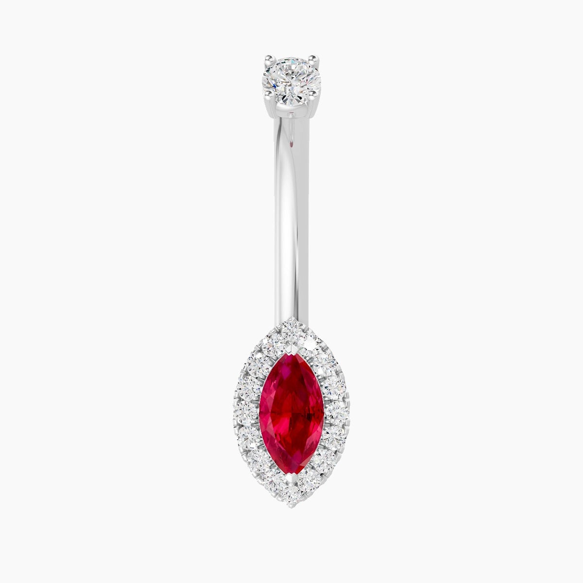 Eirene | 18k White Gold 9 mm 10 mm Halo Marquise Ruby & Diamond Belly Piercing