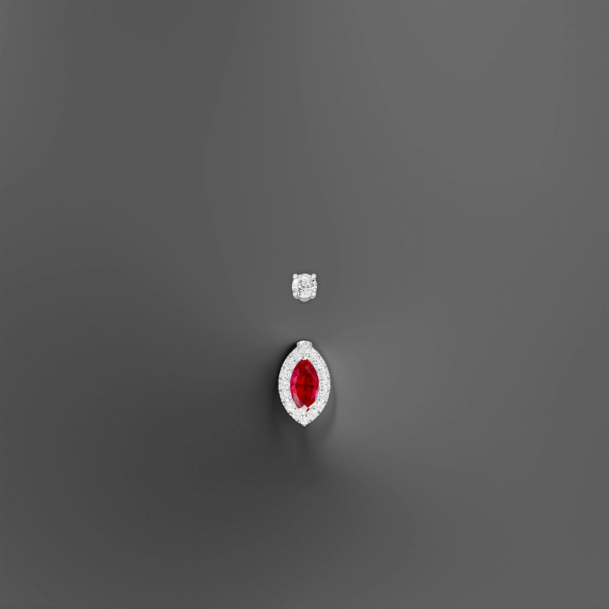 Eirene | 18k White Gold 9 mm 10 mm Halo Marquise Ruby & Diamond Belly Piercing