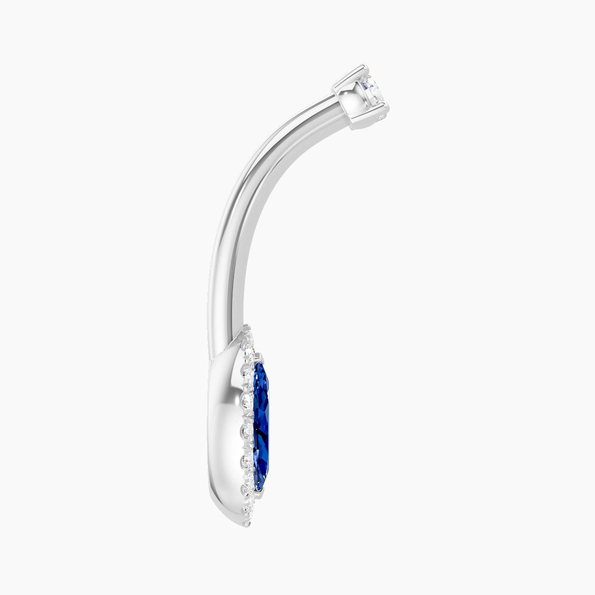 Eirene | 18k White Gold 9 mm 10 mm Halo Marquise Sapphire & Diamond Belly Piercing