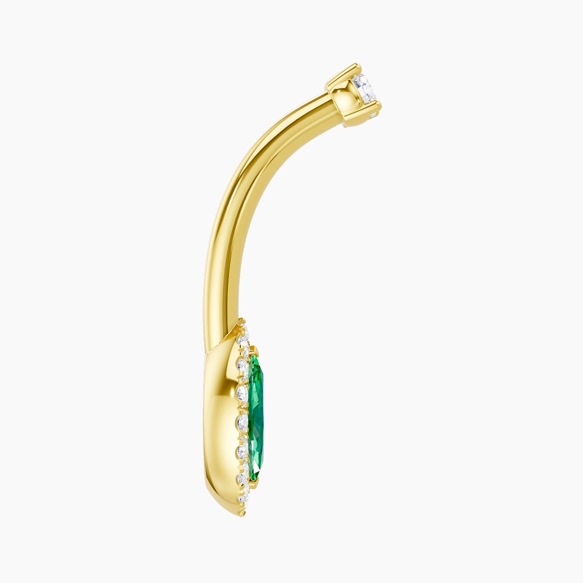 Eirene | 18k Yellow Gold 9 mm 10 mm Halo Marquise Emerald & Diamond Belly Piercing