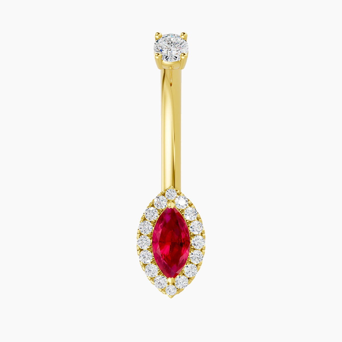Eirene | 18k Yellow Gold 9 mm 10 mm Halo Marquise Ruby & Diamond Belly Piercing