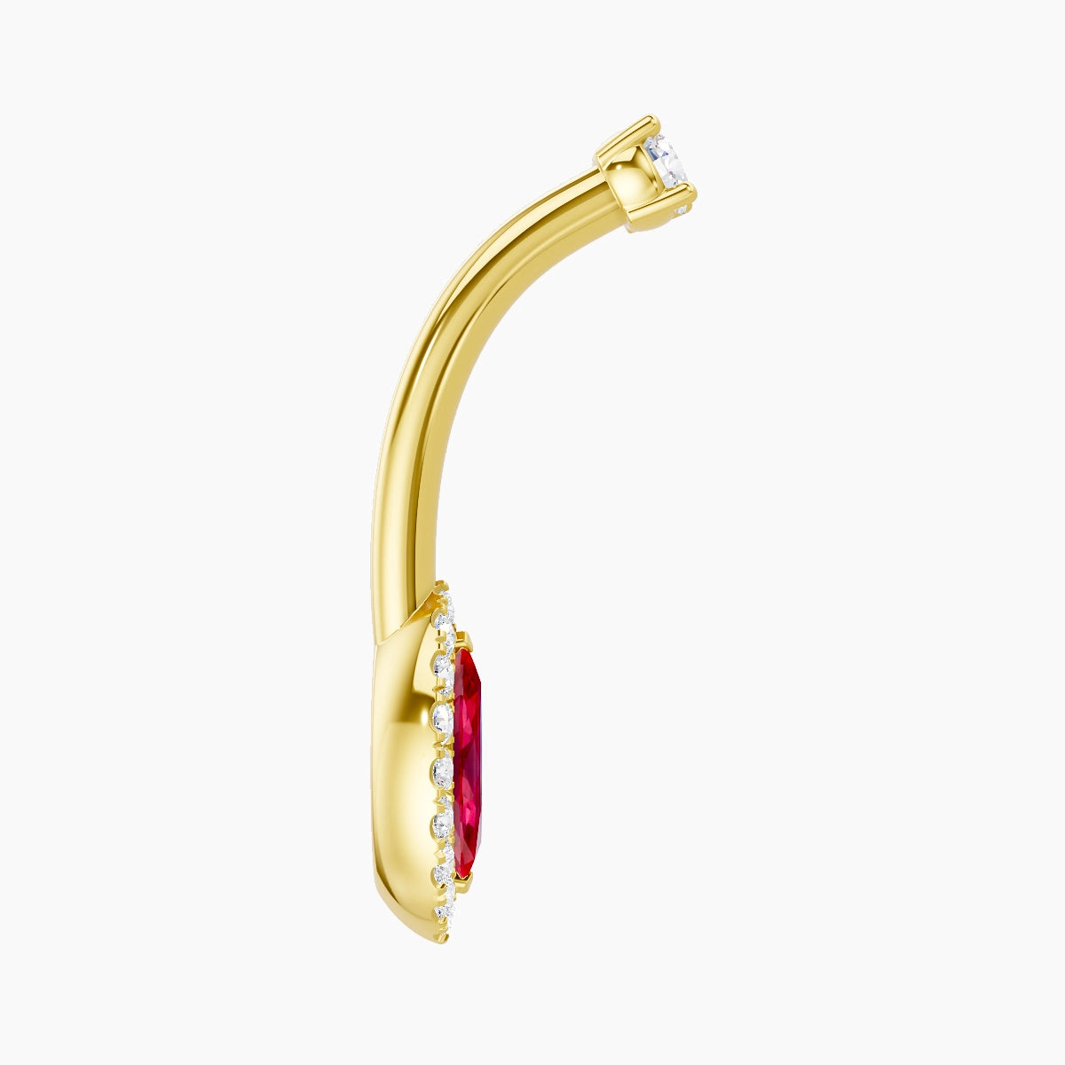 Eirene | 18k Yellow Gold 9 mm 10 mm Halo Marquise Ruby & Diamond Belly Piercing
