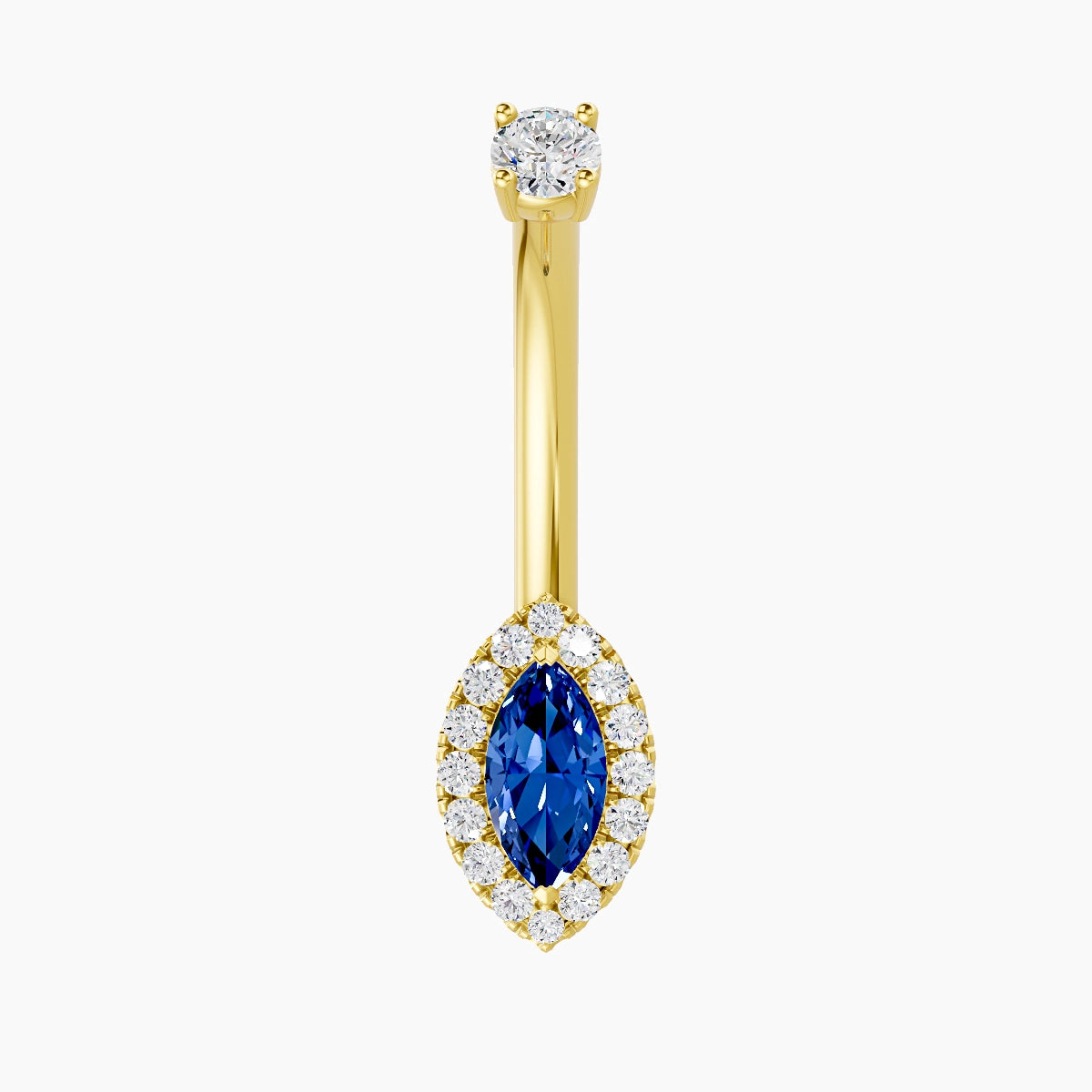 Eirene | 18k Yellow Gold 9 mm 10 mm Halo Marquise Sapphire & Diamond Belly Piercing