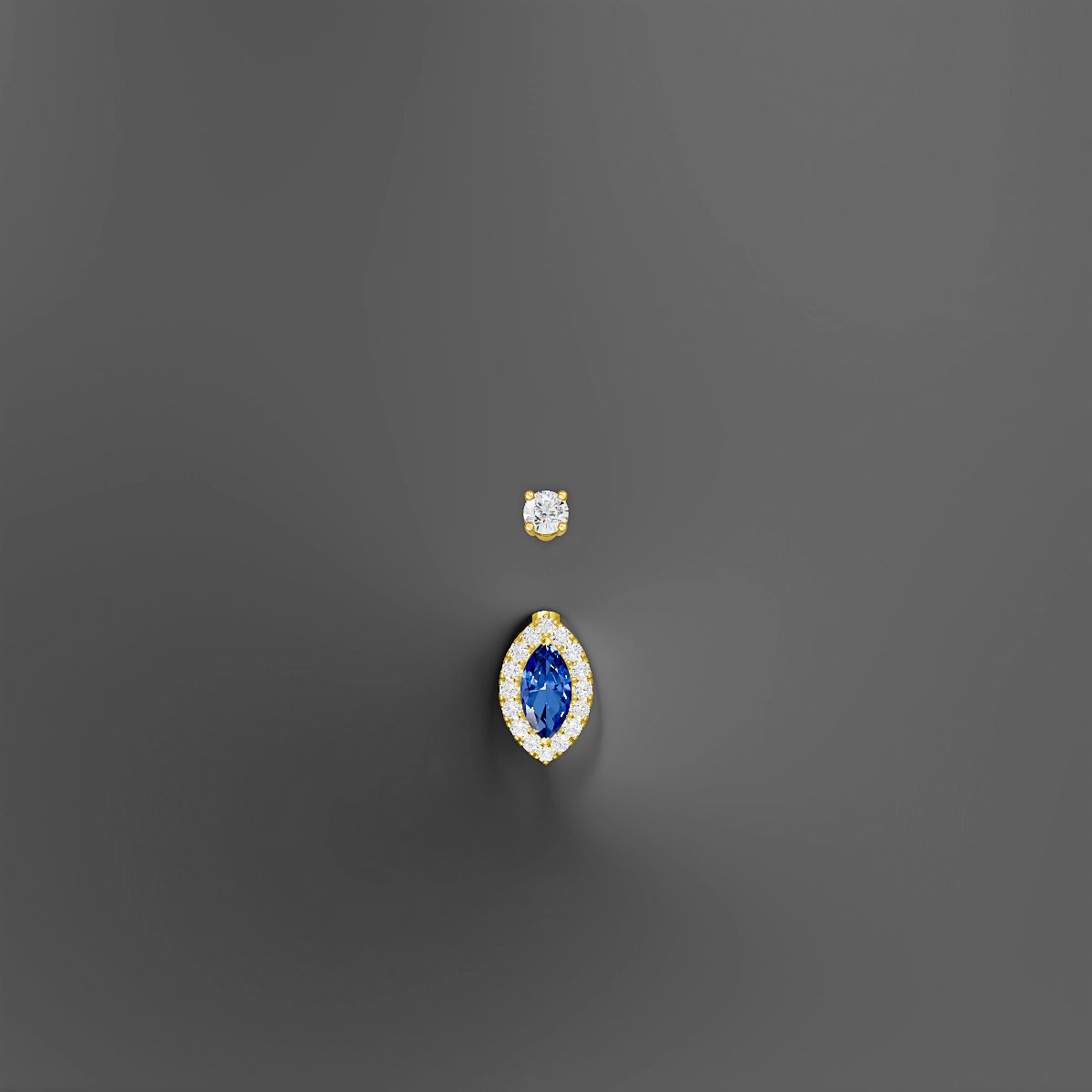 Eirene | 18k Yellow Gold 9 mm 10 mm Halo Marquise Sapphire & Diamond Belly Piercing