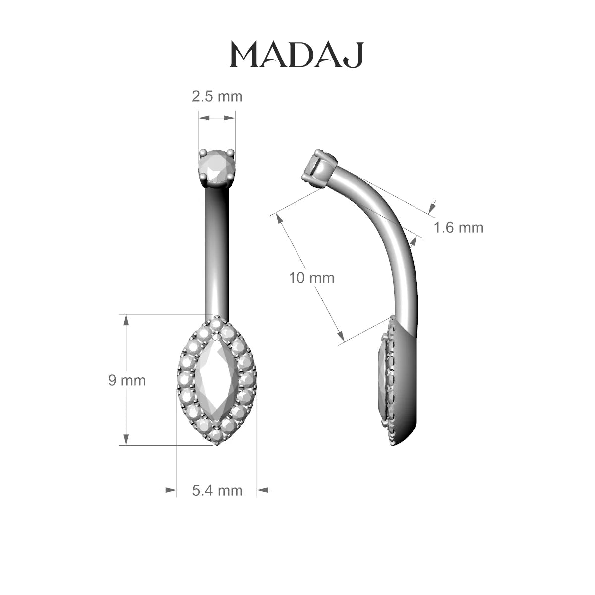Eirene | 18k White Gold 9 mm 10 mm Halo Marquise Sapphire & Diamond Belly Piercing