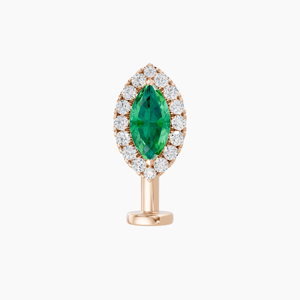 Eirene | 18k Rose Gold 10 mm 9.5 mm Halo Marquise Emerald & Diamond Floating Navel Piercing