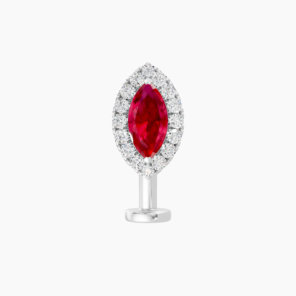 Eirene | 18k White Gold 10 mm 9.5 mm Halo Marquise Ruby & Diamond Floating Navel Piercing