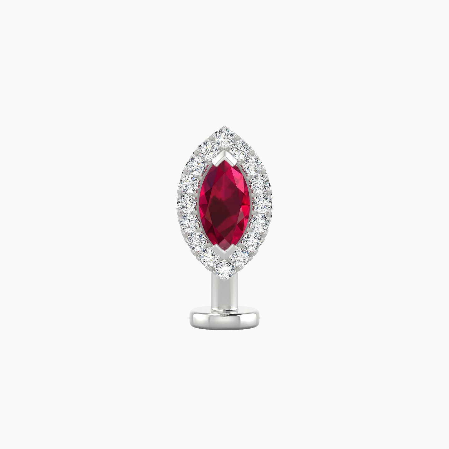 Eirene | 18k White Gold 10 mm 9.5 mm Halo Marquise Ruby & Diamond Floating Navel Piercing