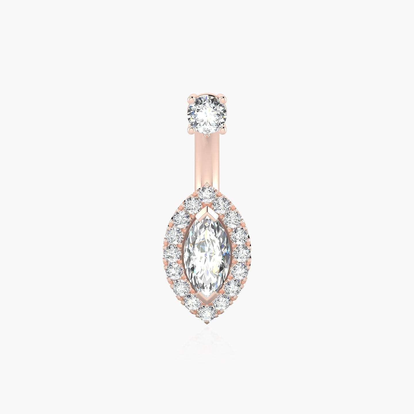 Eirene | 18k Rose Gold 10 mm 9.5 mm Halo Marquise Diamond Navel Piercing