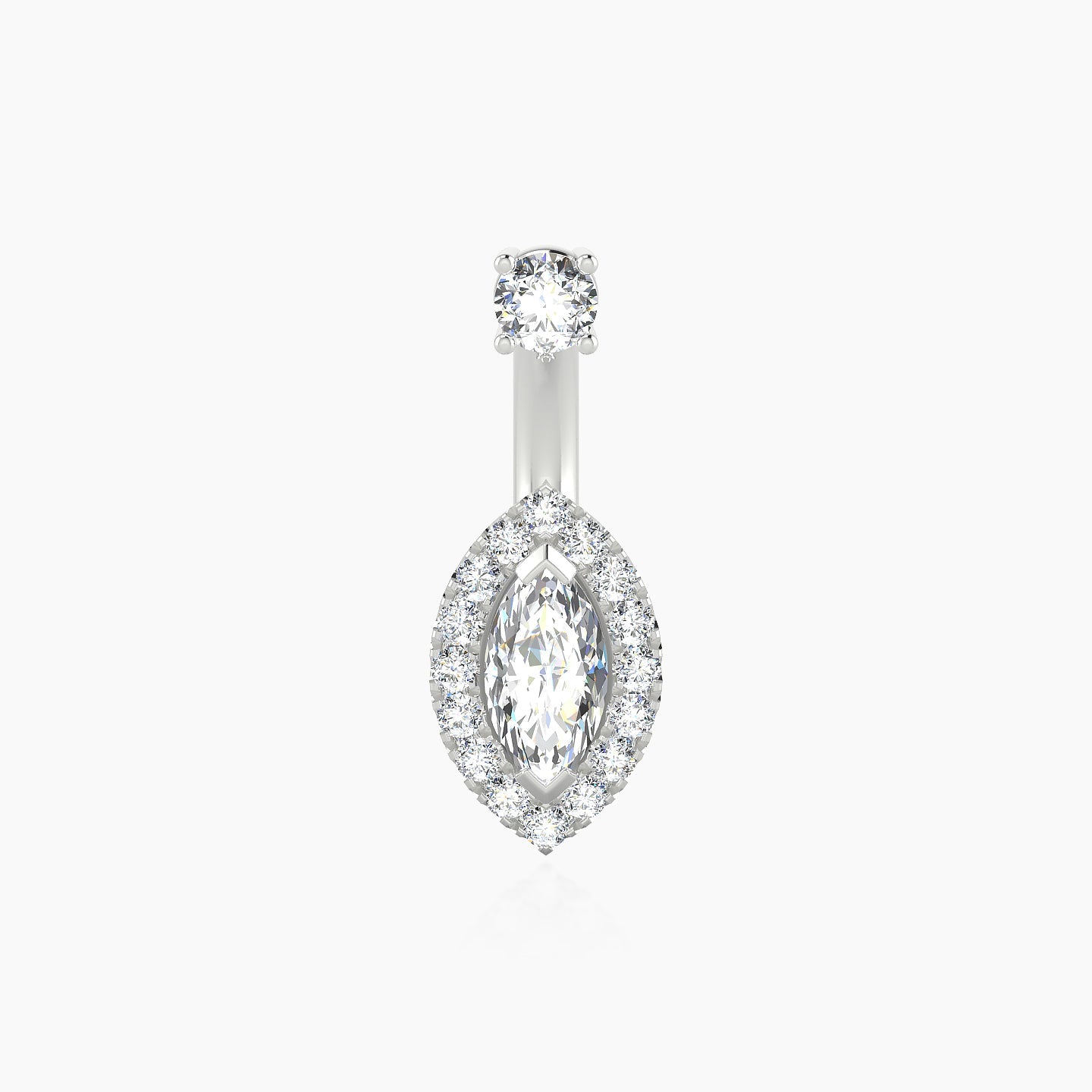 Eirene | 18k White Gold 10 mm 9.5 mm Halo Marquise Diamond Navel Piercing