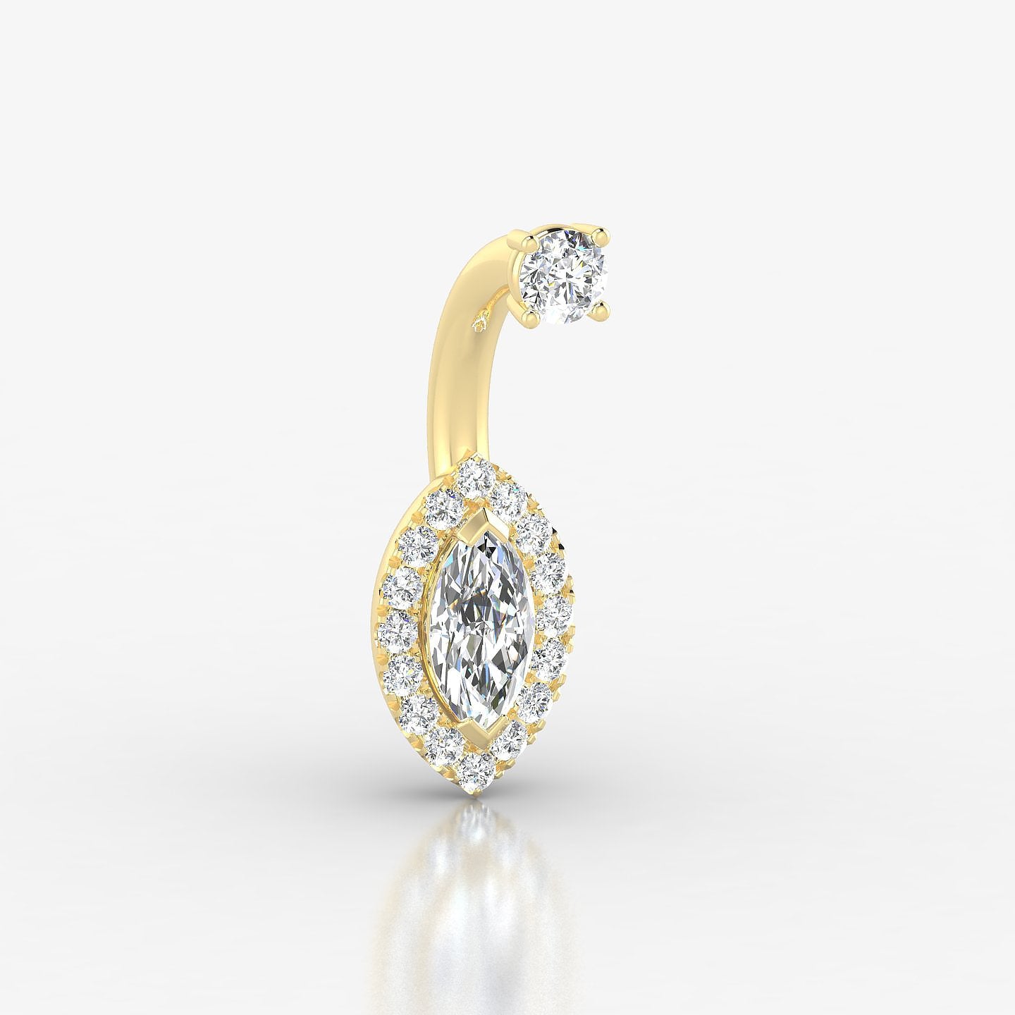 Eirene | 18k Yellow Gold 10 mm 9.5 mm Halo Marquise Diamond Navel Piercing