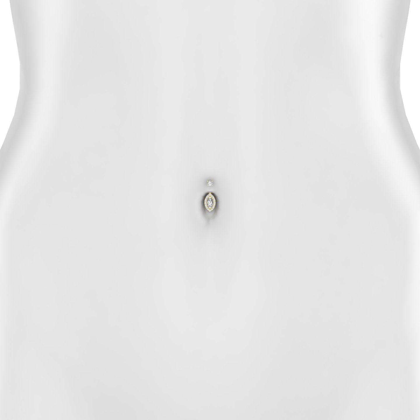 Eirene | 18k Yellow Gold 10 mm 9.5 mm Halo Marquise Diamond Navel Piercing