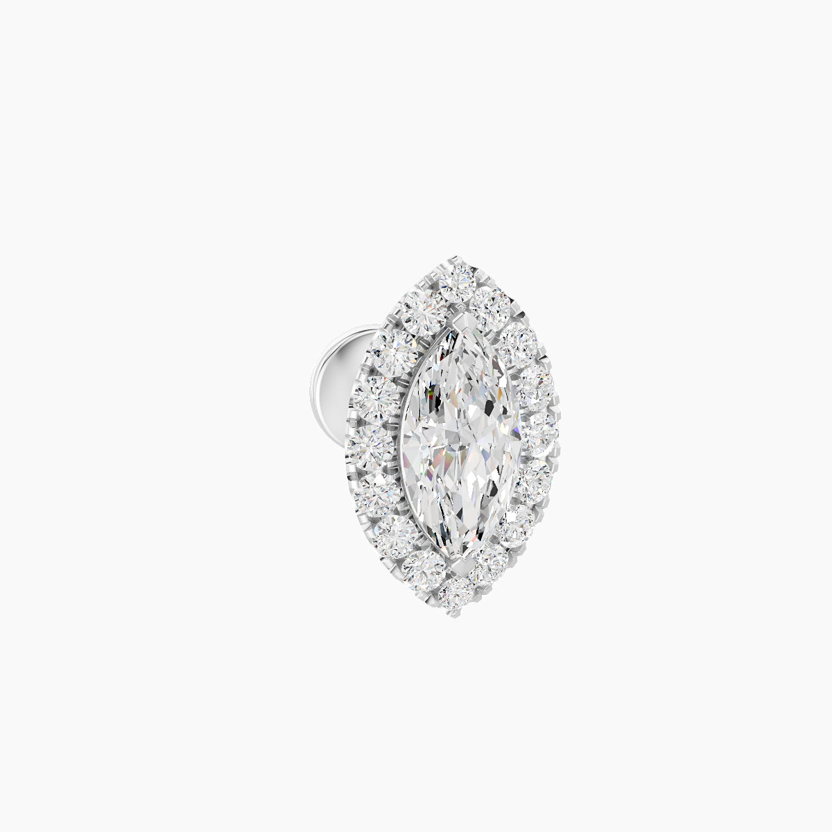 Eirene | 18k White Gold 9.5 mm 5 mm Halo Marquise Diamond Piercing