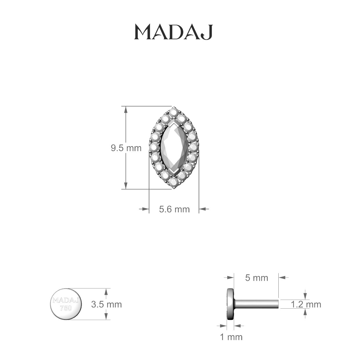 Eirene | 18k Yellow Gold 9.5 mm 5 mm Halo Marquise Diamond Piercing