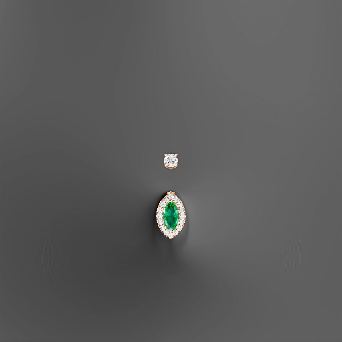 Eirene | 18k Rose Gold 9 mm 6 mm Halo Marquise Emerald & Diamond Belly Piercing