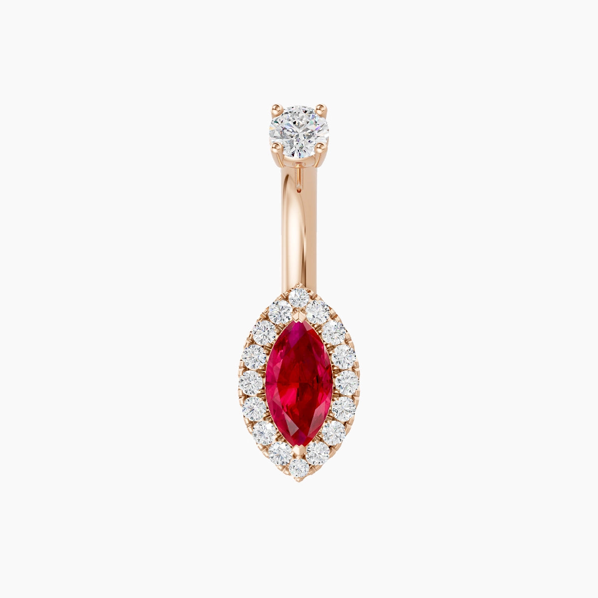 Eirene | 18k Rose Gold 9 mm 6 mm Halo Marquise Ruby & Diamond Belly Piercing