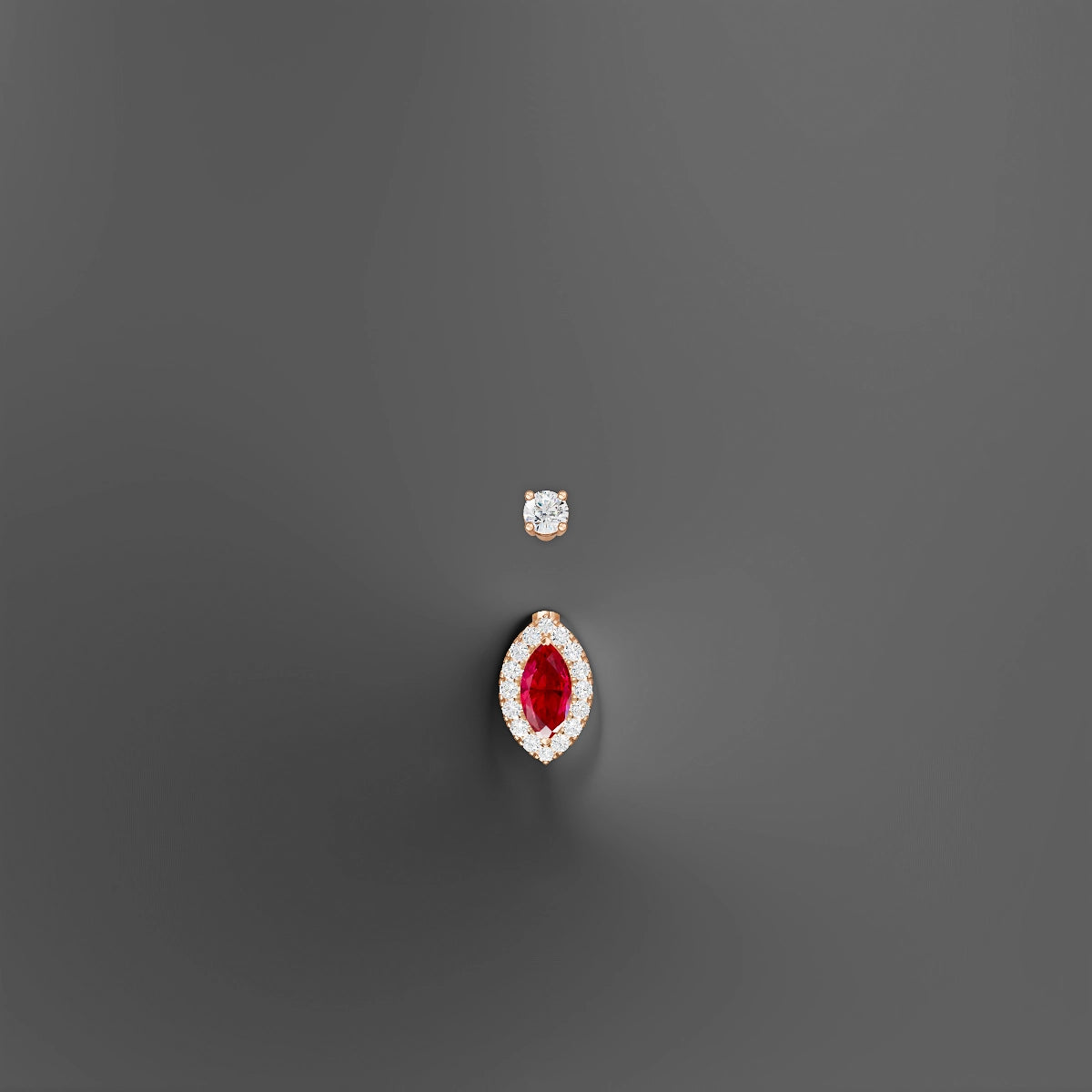 Eirene | 18k Rose Gold 9 mm 6 mm Halo Marquise Ruby & Diamond Belly Piercing