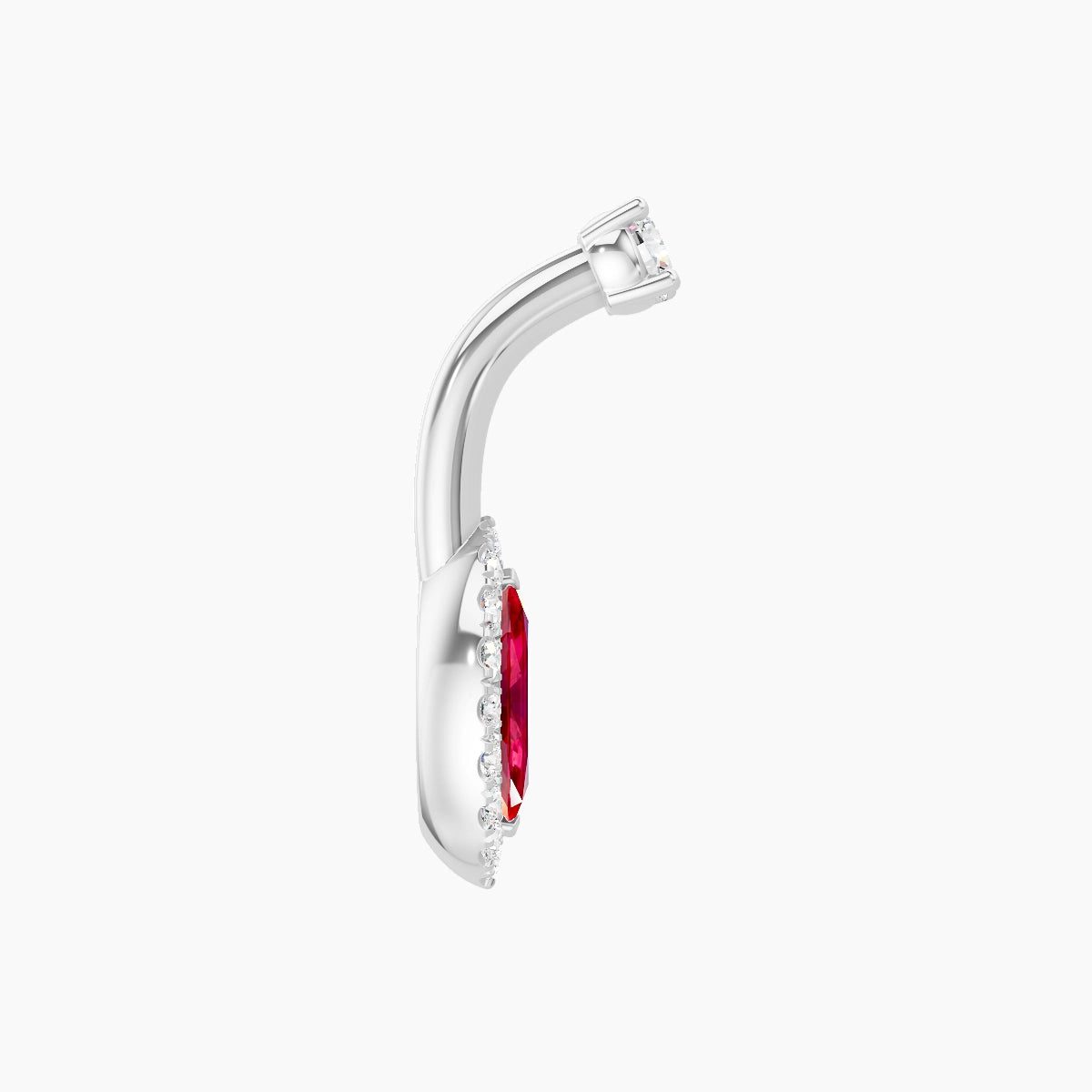 Eirene | 18k White Gold 9 mm 6 mm Halo Marquise Ruby & Diamond Belly Piercing