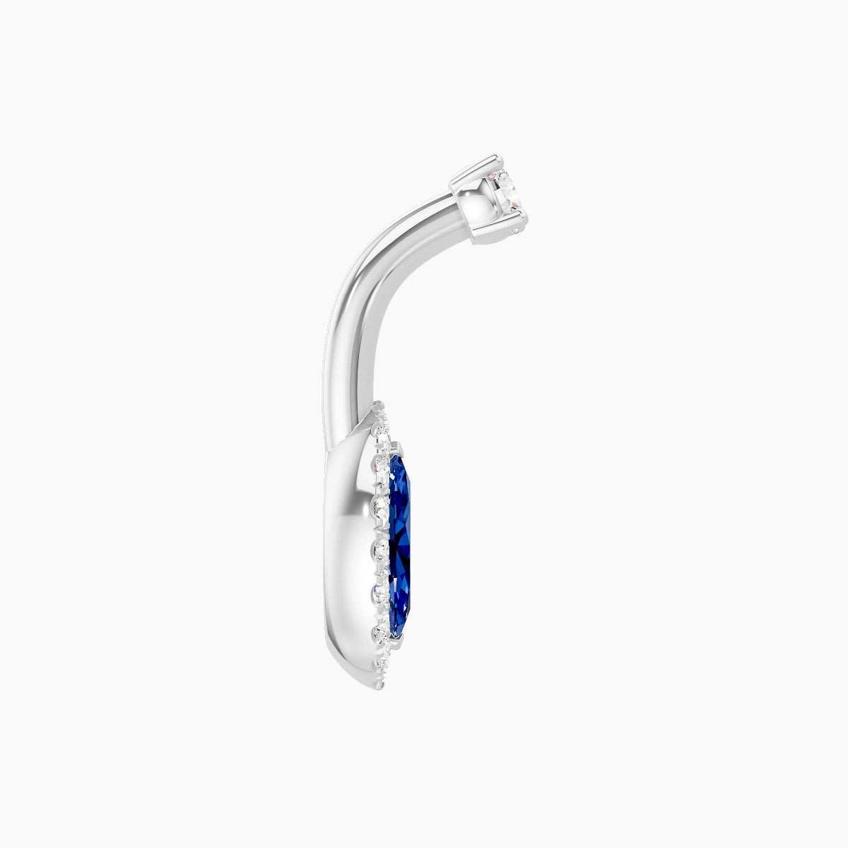 Eirene | 18k White Gold 9 mm 6 mm Halo Marquise Sapphire & Diamond Belly Piercing