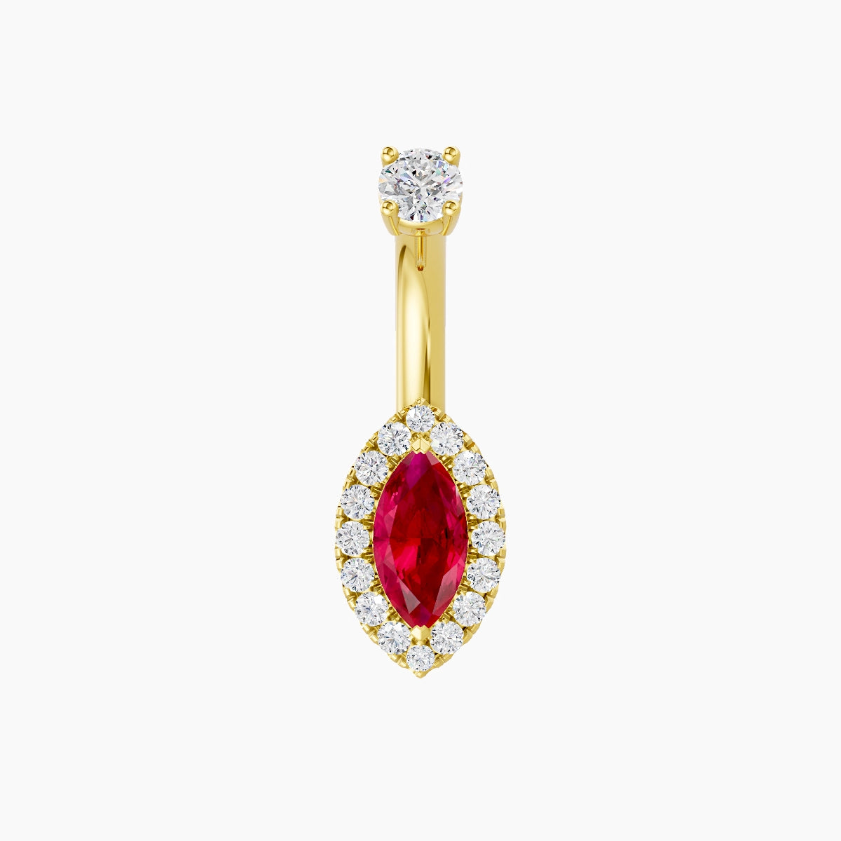 Eirene | 18k Yellow Gold 9 mm 6 mm Halo Marquise Ruby & Diamond Belly Piercing