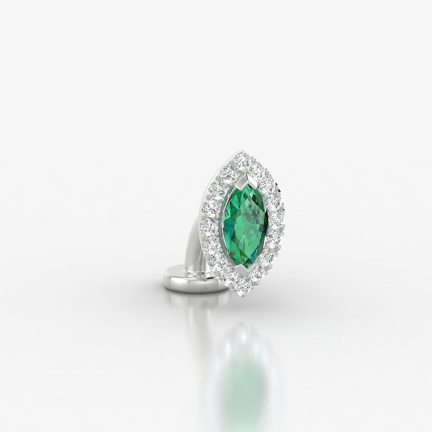 Eirene | 18k White Gold 6 mm 9.5 mm Halo Marquise Emerald & Diamond Floating Navel Piercing