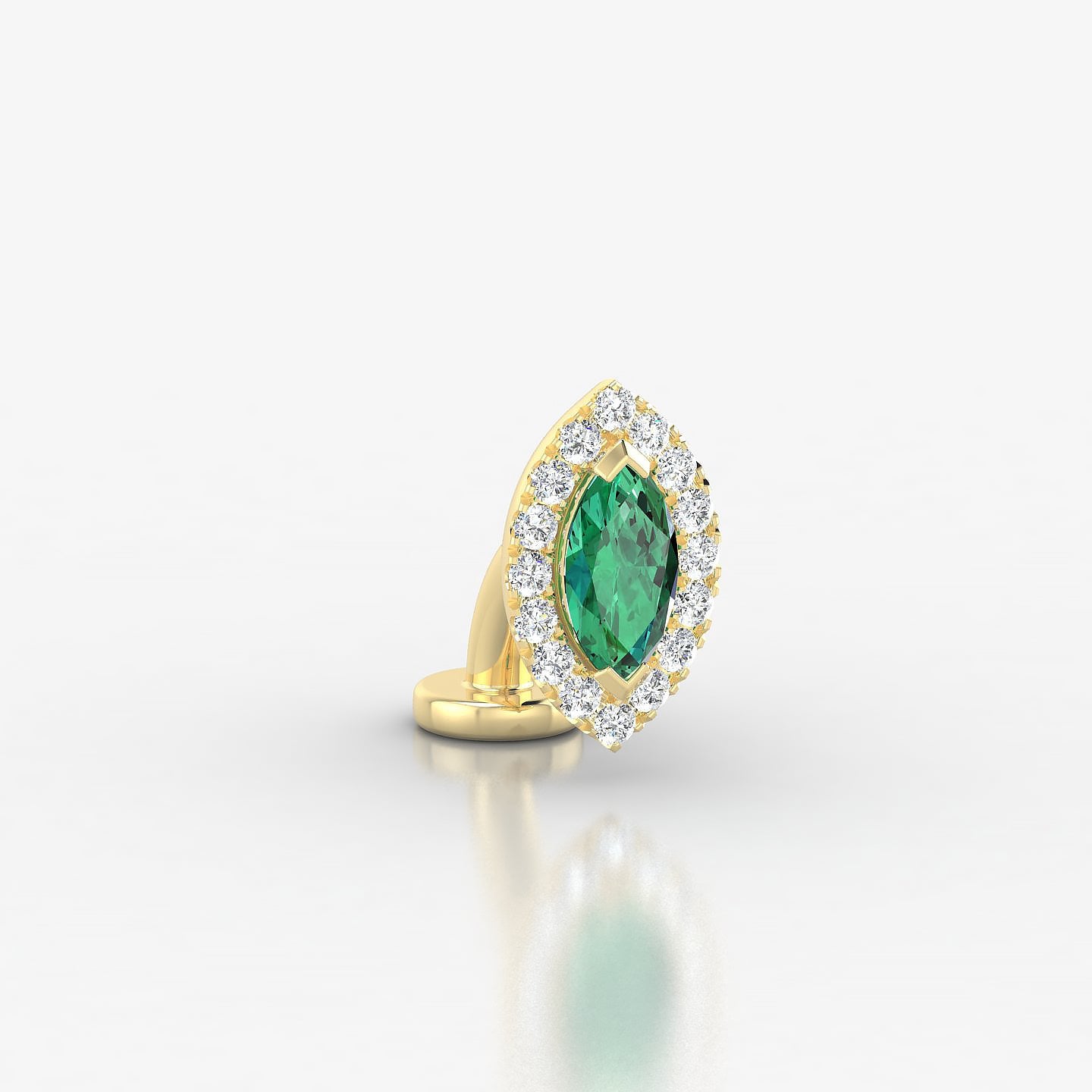 Eirene | 18k Yellow Gold 6 mm 9.5 mm Halo Marquise Emerald & Diamond Floating Navel Piercing
