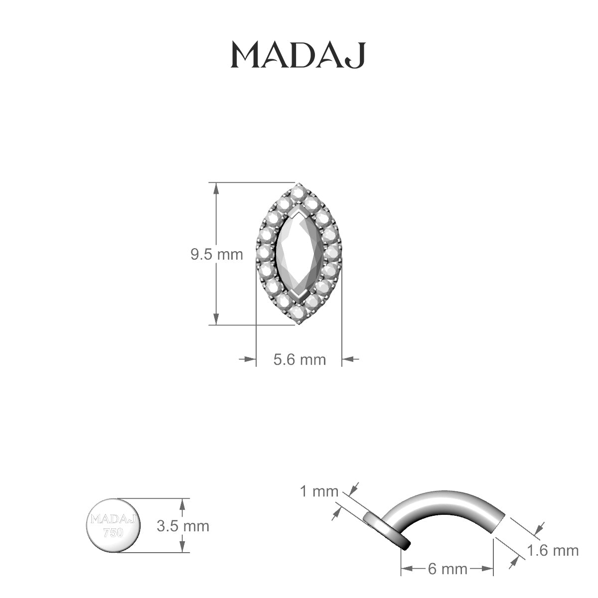 Eirene | 18k Yellow Gold 6 mm 9.5 mm Halo Marquise Ruby & Diamond Floating Navel Piercing