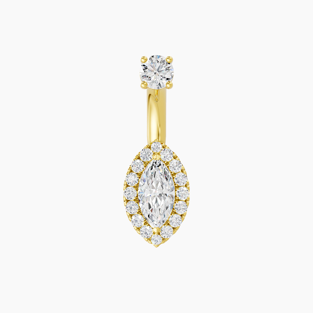 Eirene | 18k Yellow Gold 9.5 mm 6 mm Halo Marquise Diamond Navel Piercing