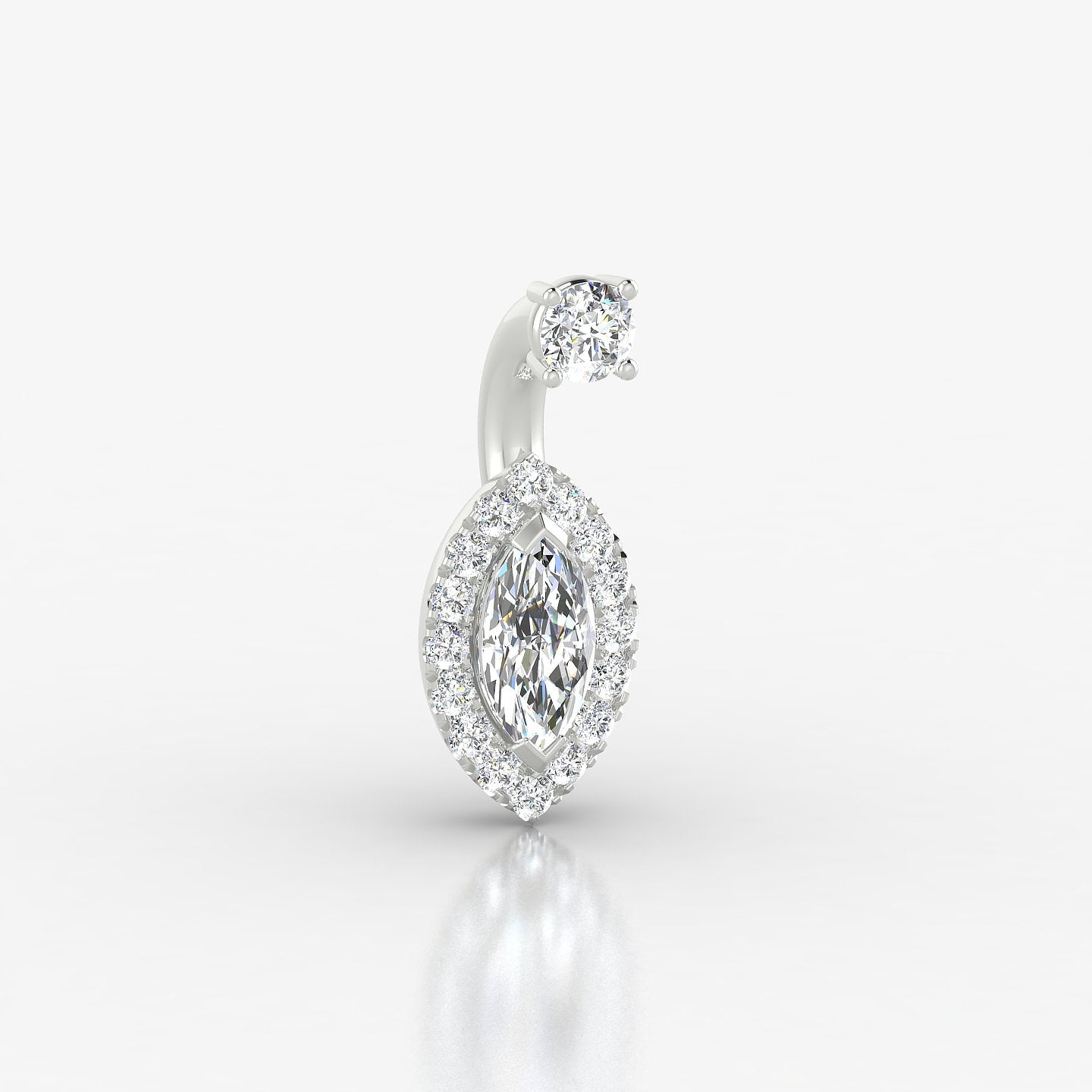 Eirene | 18k White Gold 6 mm 9.5 mm Halo Marquise Diamond Navel Piercing
