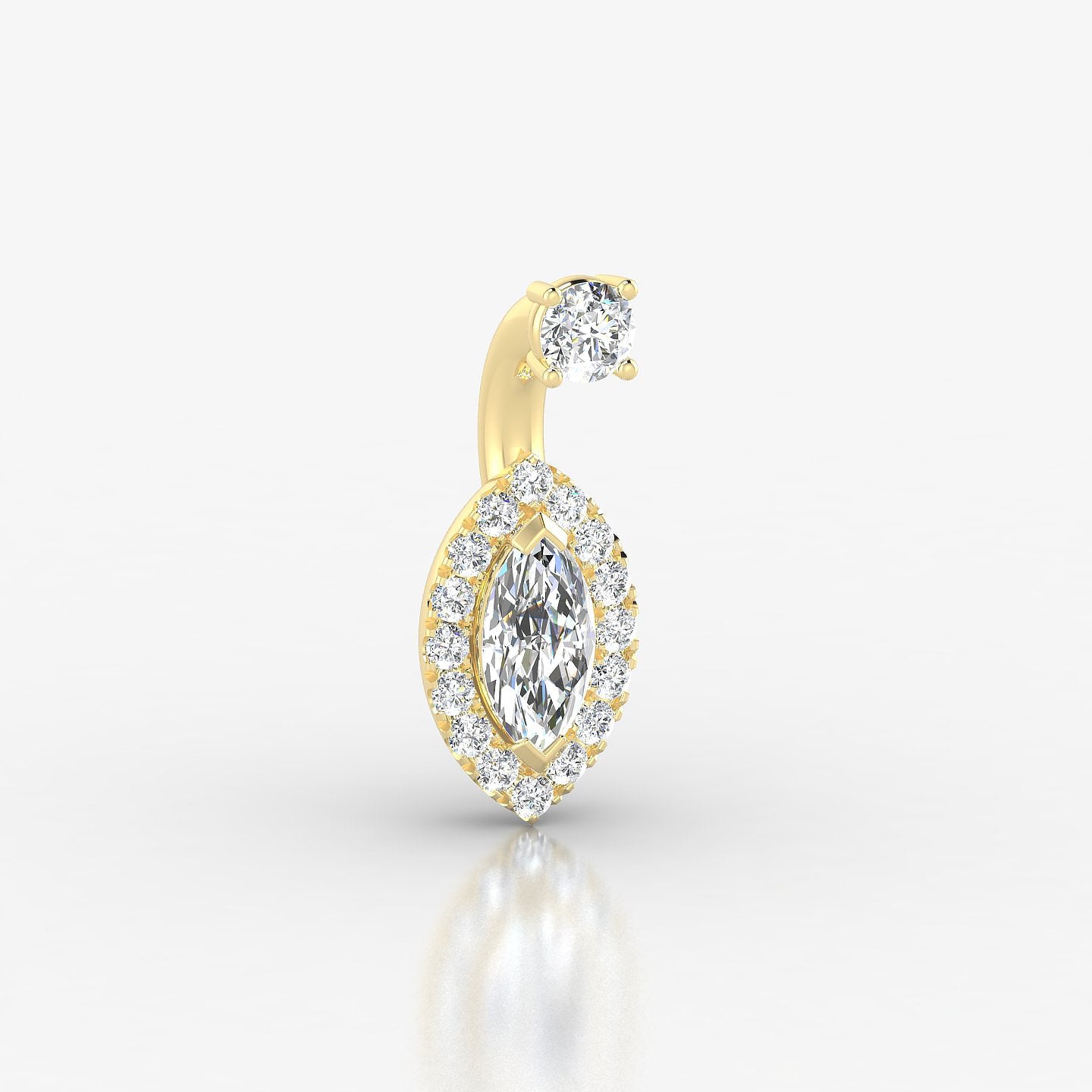 Eirene | 18k Yellow Gold 6 mm 9.5 mm Halo Marquise Diamond Navel Piercing