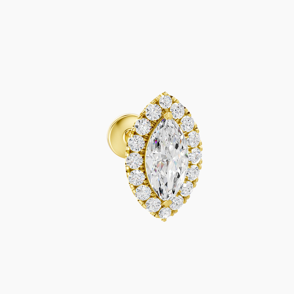 Eirene | 18k Yellow Gold 9.5 mm 6.5 mm Halo Marquise Diamond Piercing