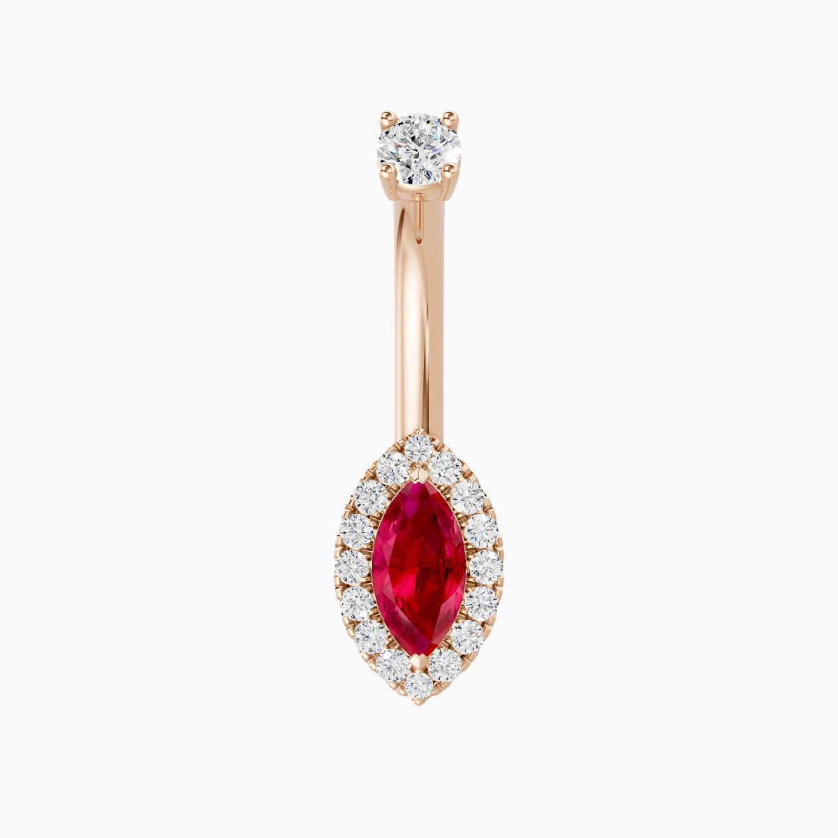 Eirene | 18k Rose Gold 9 mm 8 mm Halo Marquise Ruby & Diamond Belly Piercing