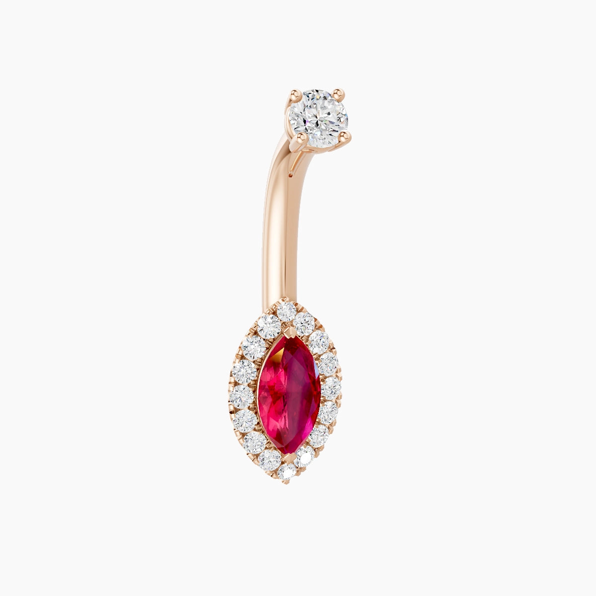 Eirene | 18k Rose Gold 9 mm 8 mm Halo Marquise Ruby & Diamond Belly Piercing